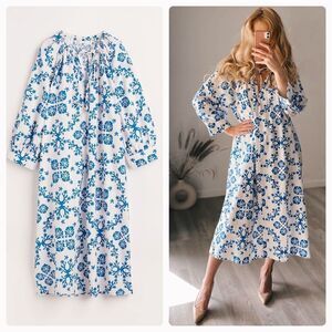 H&M Print Blue Kaftan Dress Cotton New